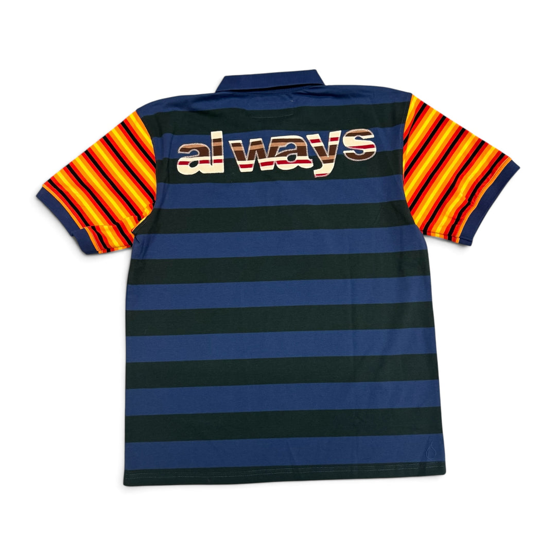Always Do What You Should Do Striped Polo Shirt Blue Green (XL)