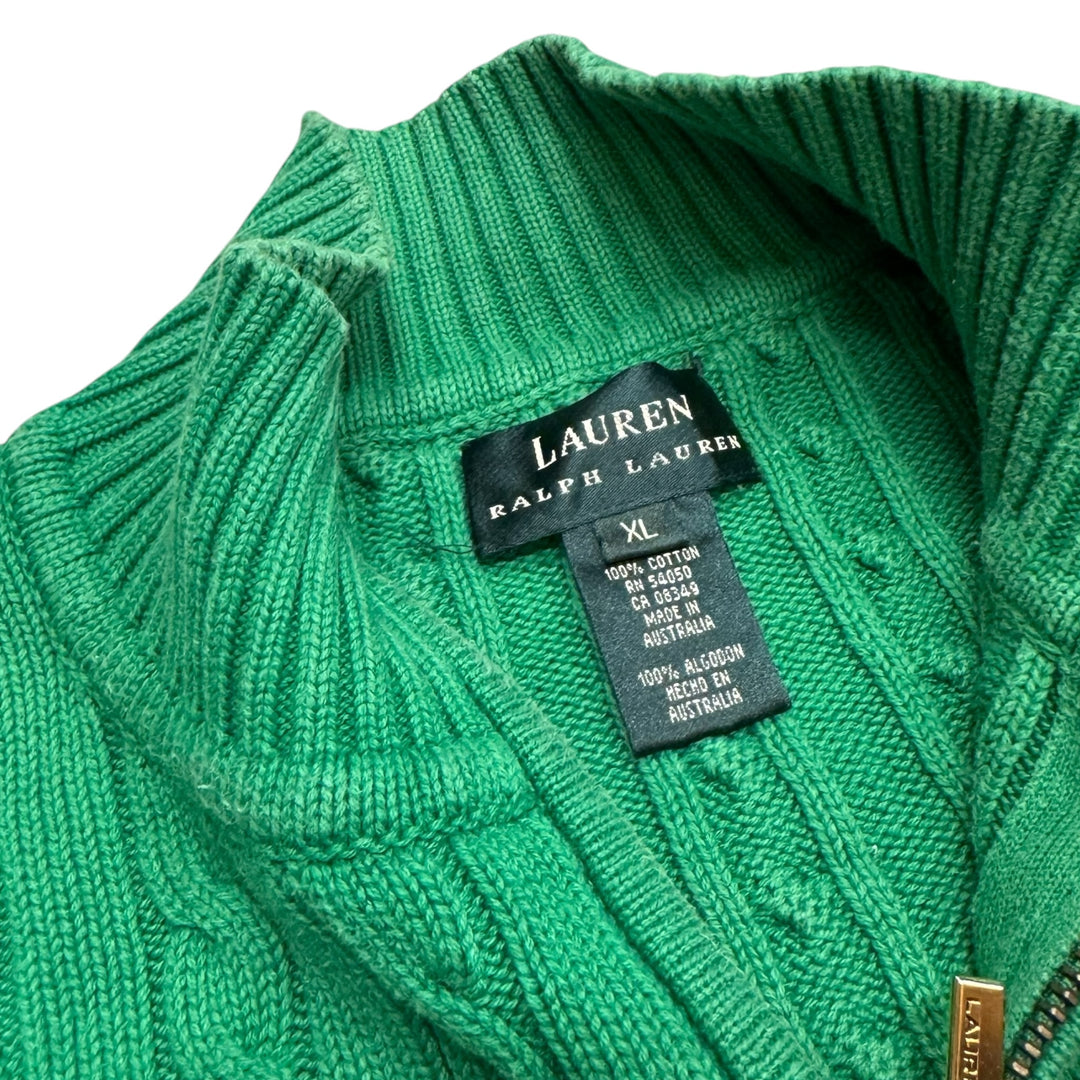 Vintage Polo Ralph Lauren Green Quarter zip Cable Knitted Jumper (XL)