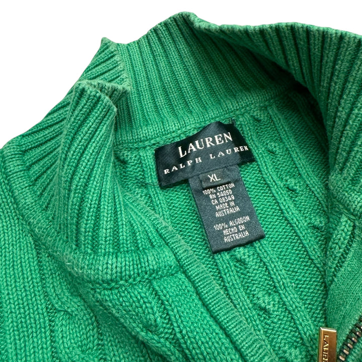 Vintage Polo Ralph Lauren Green Quarter zip Cable Knitted Jumper (XL)