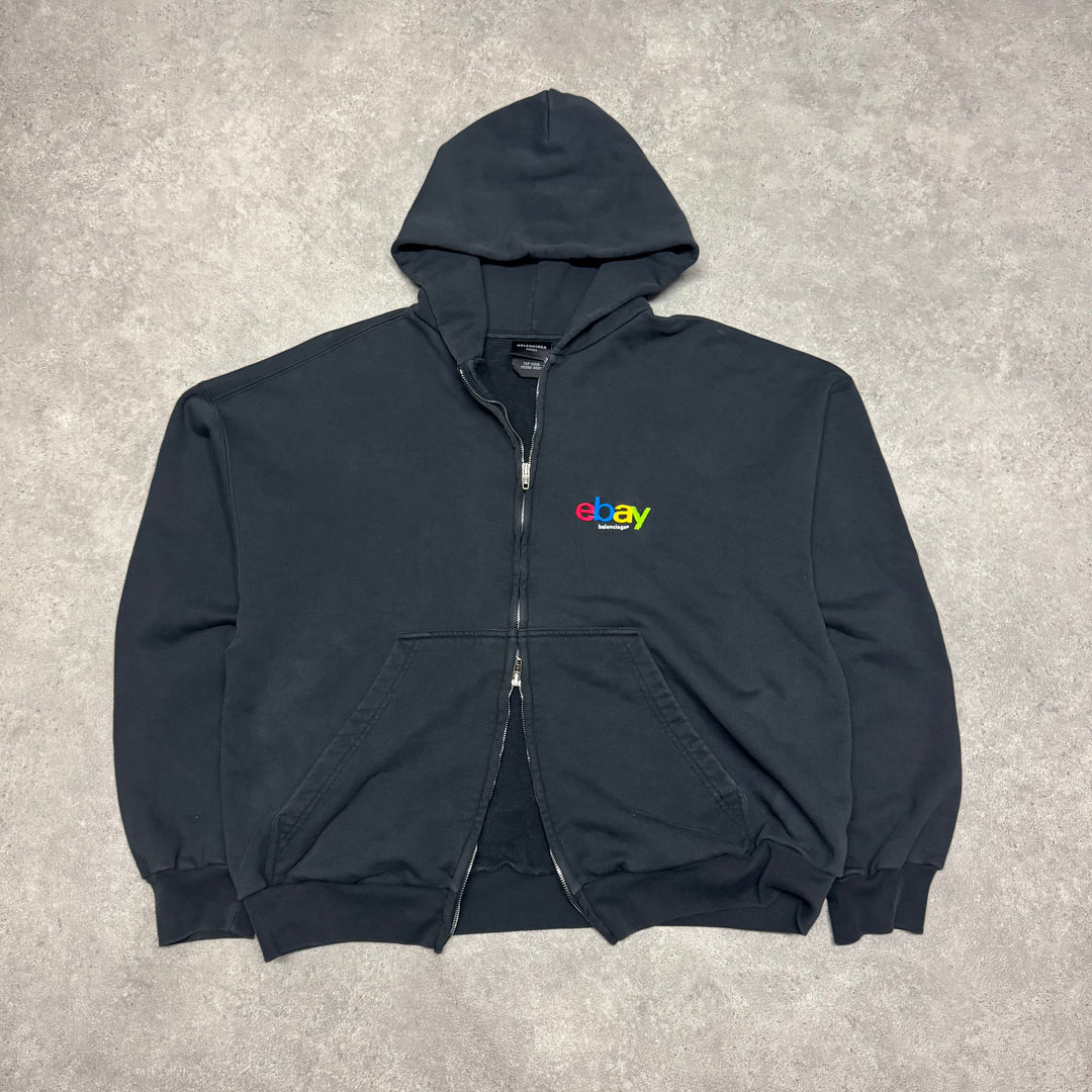Balenciaga Ebay Black Zip Up Faded Black Hoodie (S)