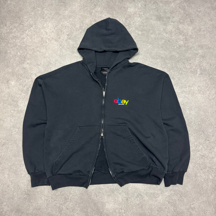 Balenciaga Ebay Black Zip Up Faded Black Hoodie (S)