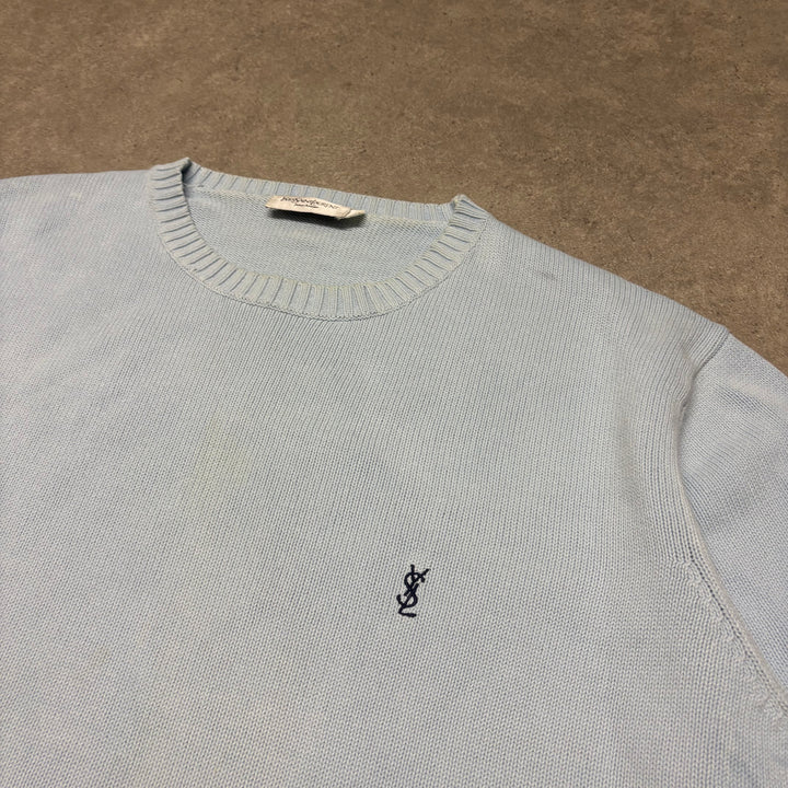 Vintage Yves Saint Laurent Baby Blue Heavy Knitted Sweater (L)