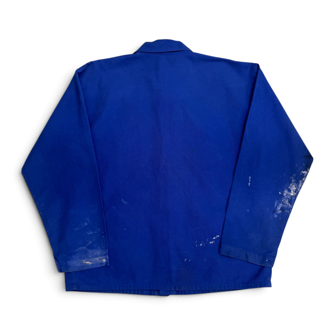 Vintage Distressed Paint Splattered Blue French Chore Jacket (XL)