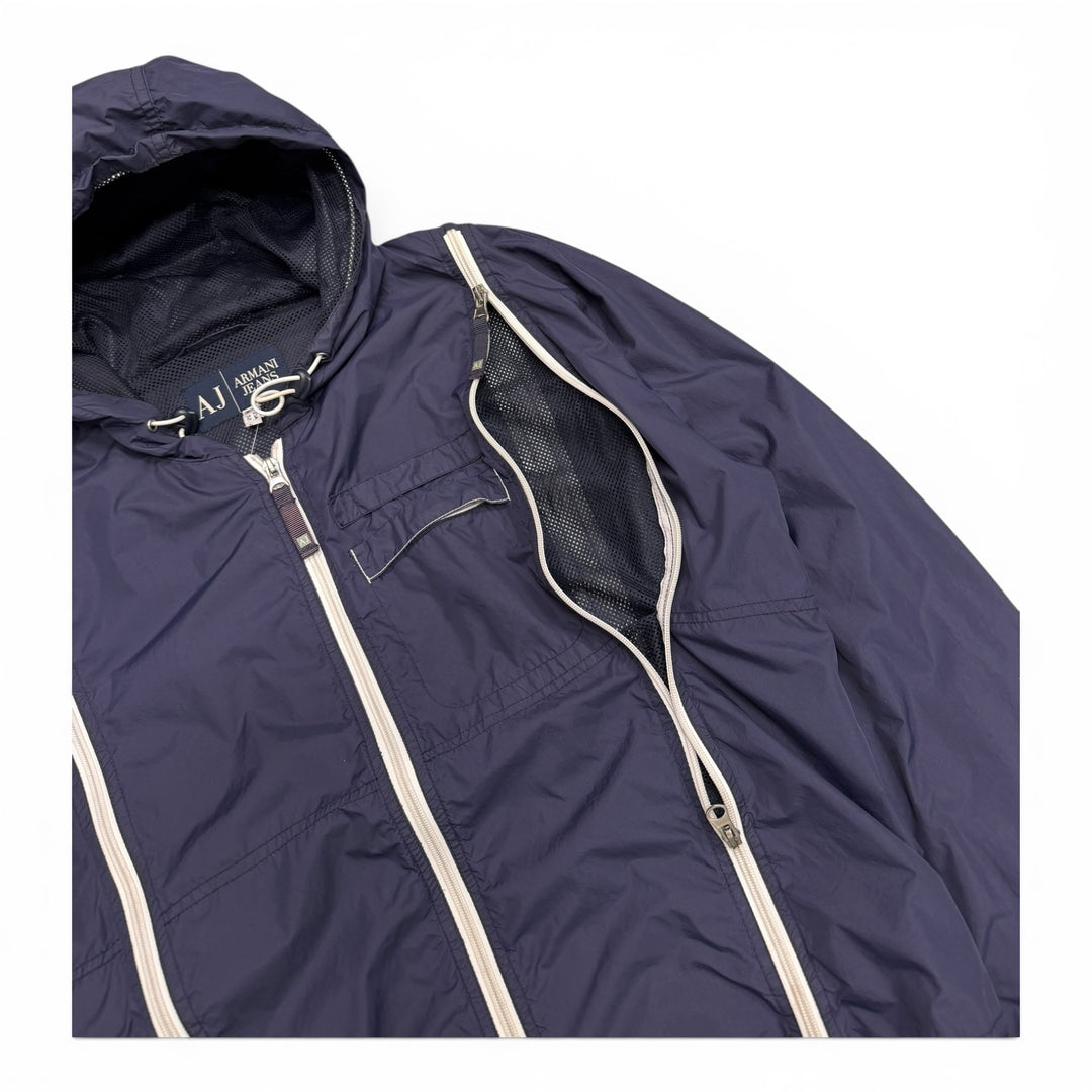 Vintage Armani Jeans Navy Hooded Lightweight Jacket (S)