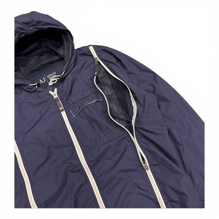 Vintage Armani Jeans Navy Hooded Lightweight Jacket (S)