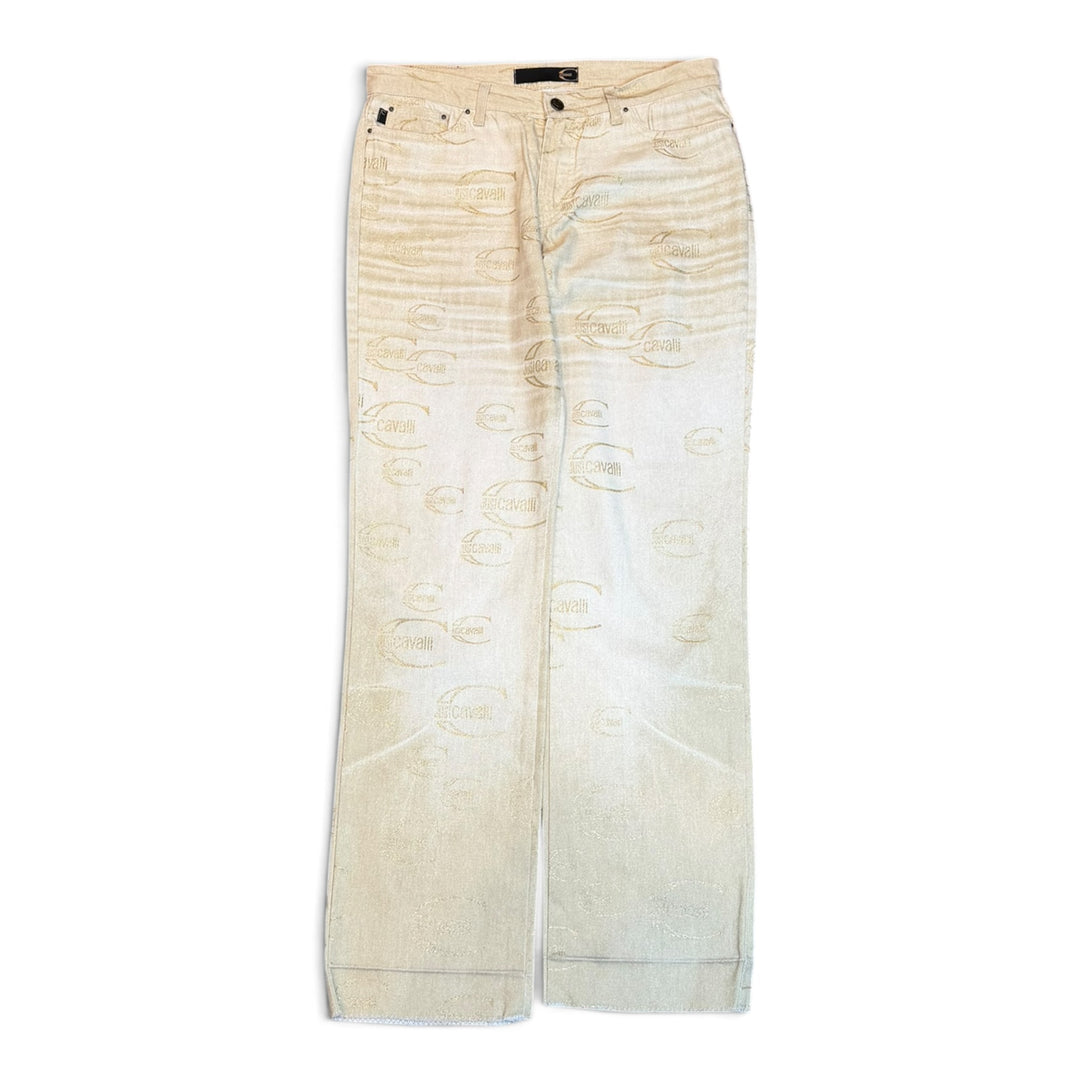 Vintage Cavalli Sand Brown Monogram Denim Trousers (32')