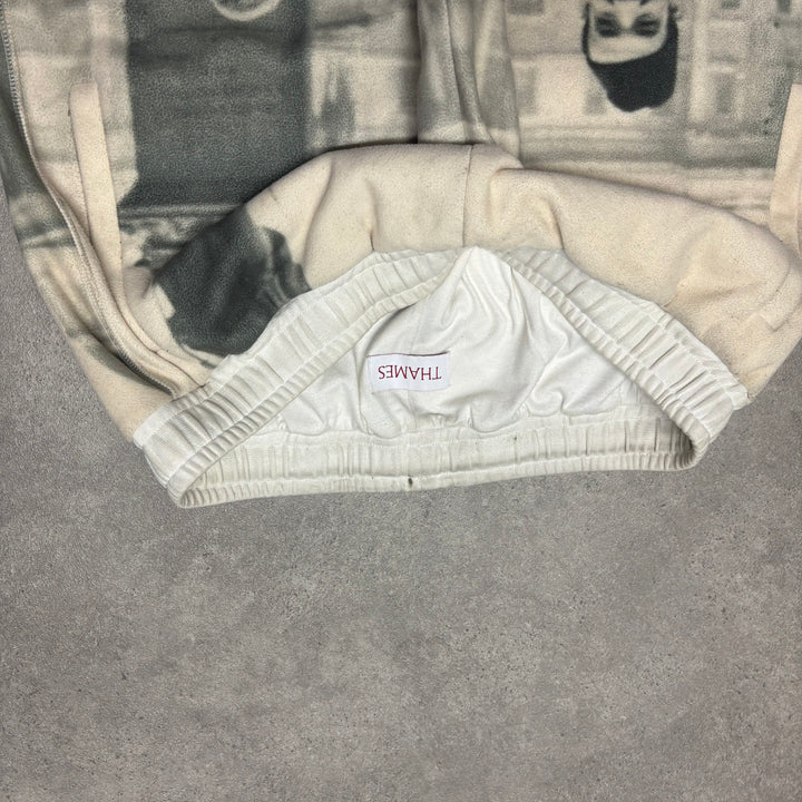 Thames Biege graphic Print Fleece Tracksuit Bottoms (XL)