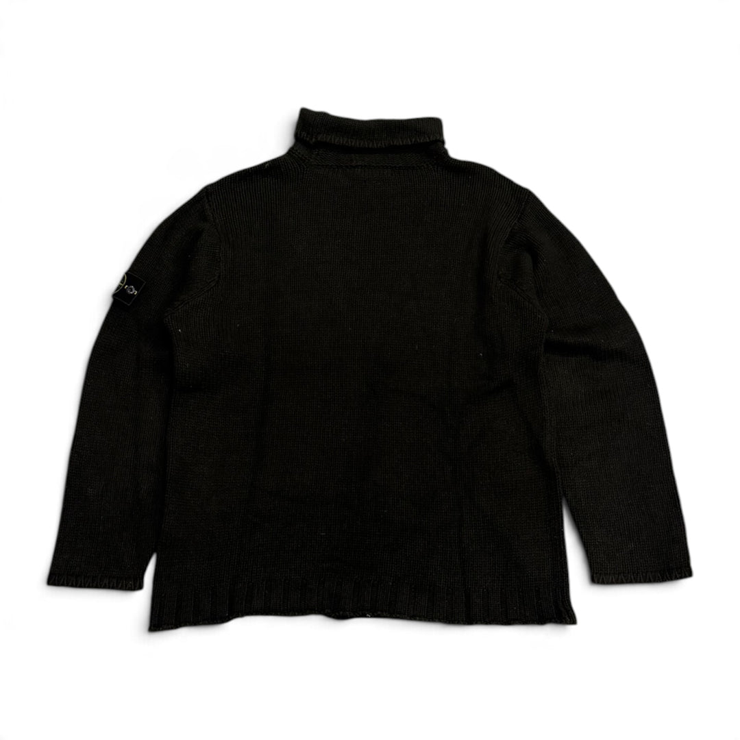 Vintage Stone Island Black Mock Neck Heavy Knitted Sweater (XL)