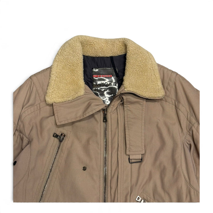 Vintage Prada Sport AW2000 Beige Ski Sherpa Collared Jacket (L)