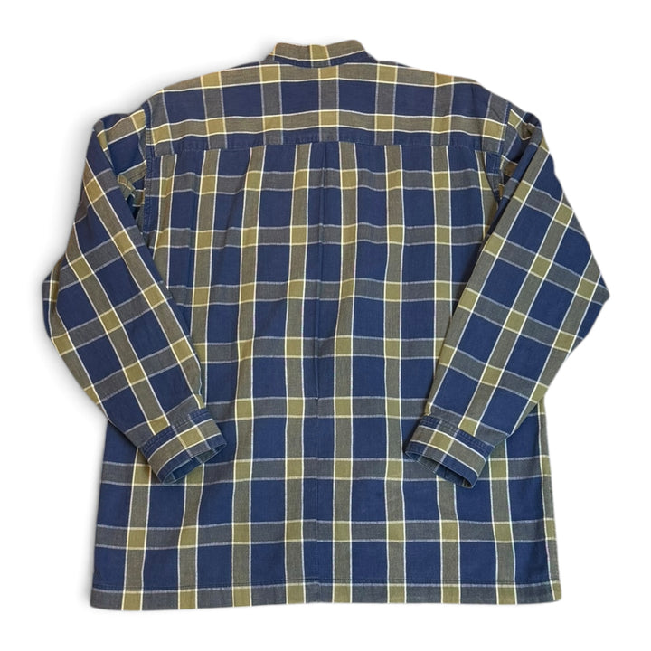80's Vintage Issey Miyake Blue & Yellow Checkered Mandarin Collar Shirt (L)