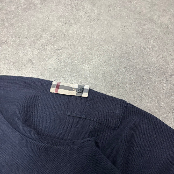 Vintage Burberry Navy Checkered Hooded Full Zip Knit (M)