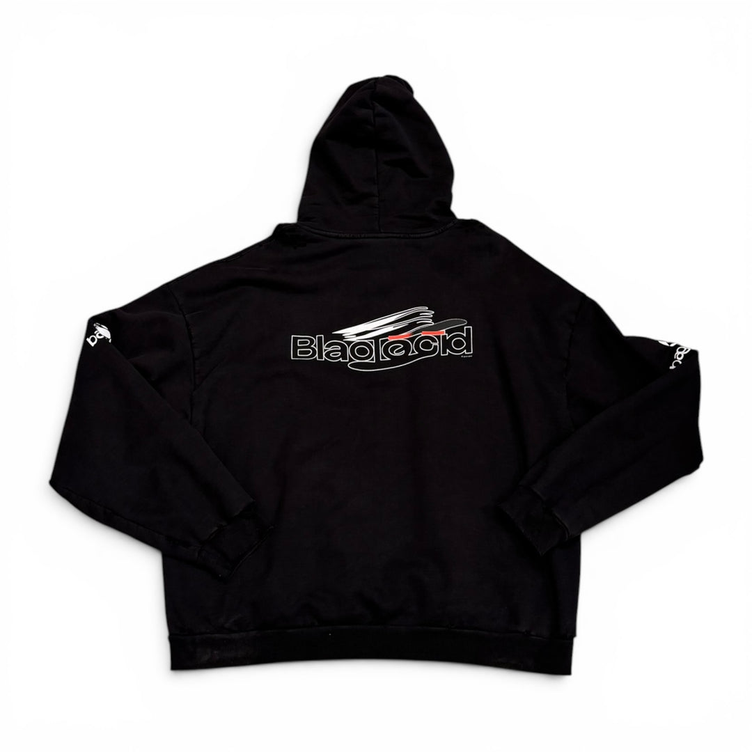 Balenciaga Black Oversized Distressed Pullover Graphic Hoodie (XL)