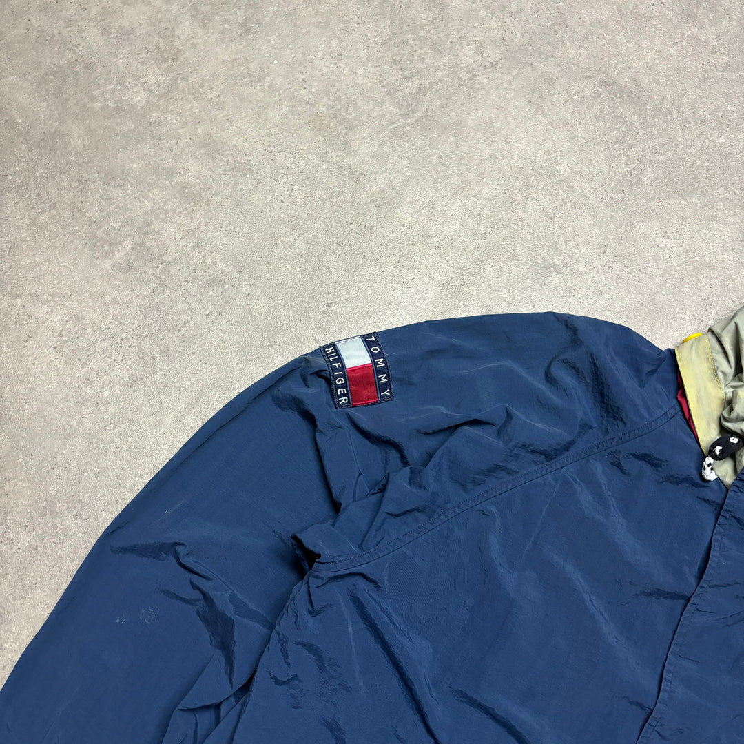 90's Vintage Tommy Hilfiger Navy Spell Out Sleeve Jacket (L)