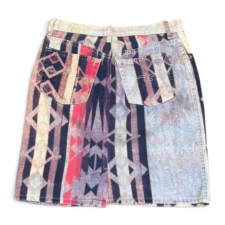 Vintage El Charro Jeans Purple Patterned Denim Skirt (16)