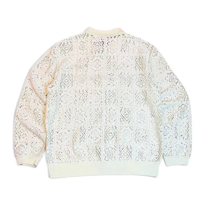 Palace Pastel Green Crochet Zip Long Sleeve Polo Knitted Sweater (L)