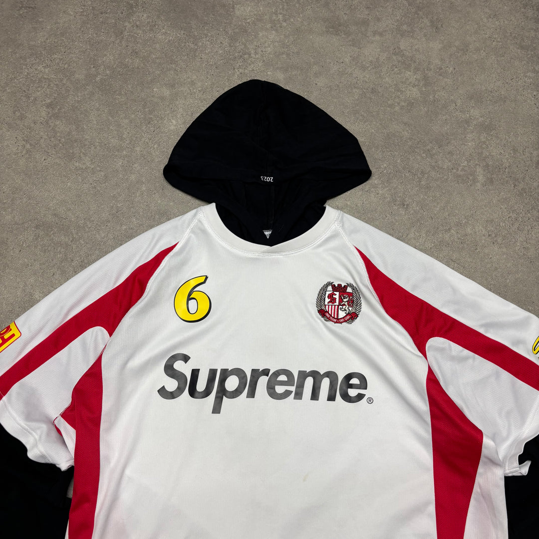 Supreme White Soccer Jersey Hoodie (M)
