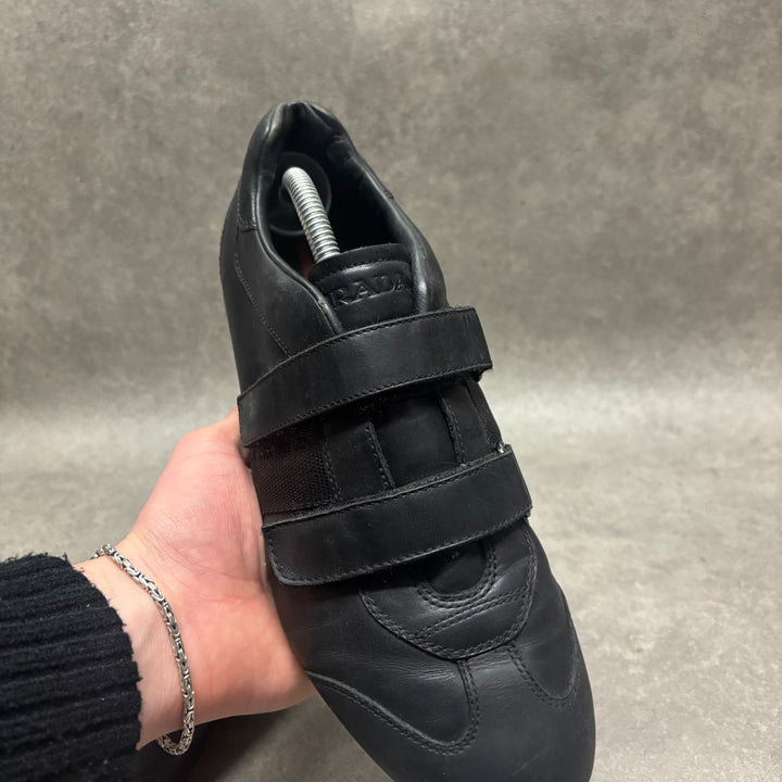 Vintage Prada Black Two Strap Leather Trainers (UK8)