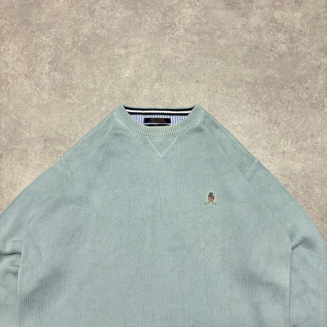 Vintage Tommy Hilfiger Light Blue Heavy Knitted Sweater (XL)