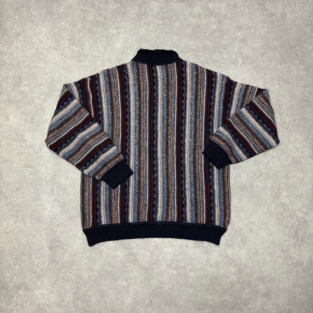 Vintage Coogi Style Quarter Button Up Knitted Sweater (L)