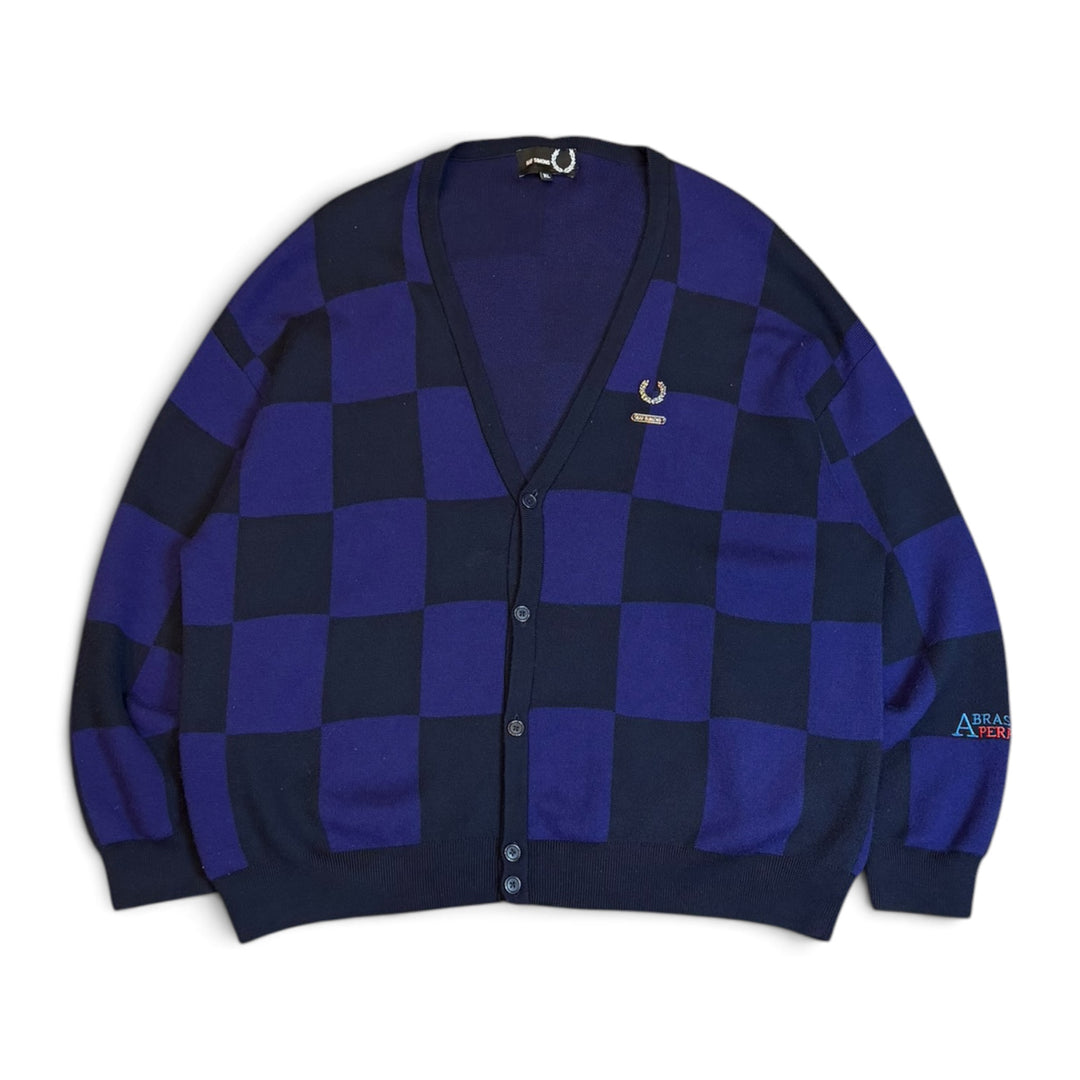 Raf Simons x Fred Perry Purple & Black Checkered Knitted Cardigan (XXL)