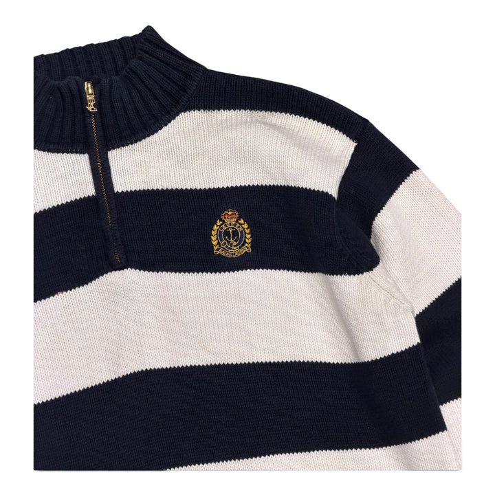 Vintage Polo Ralph Lauren Striped Quarter Zip Jumper White and Navy (S)