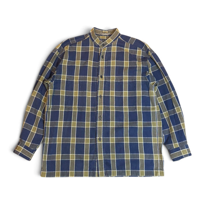 80's Vintage Issey Miyake Blue & Yellow Checkered Mandarin Collar Shirt (L)