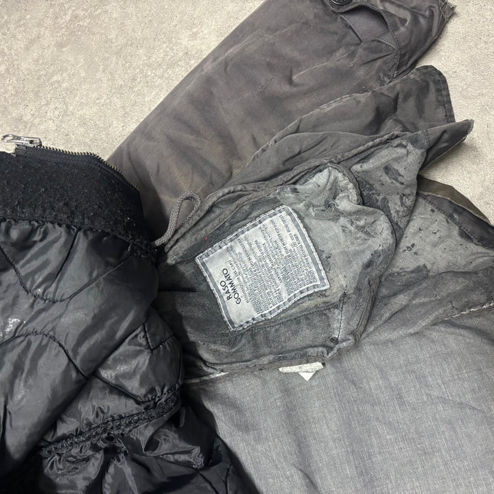 A/W 2006 Stone Island Washed Black Dual Layer Raso Gommato Jacket (L)