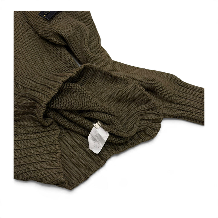 Vintage Stone Island Khaki Green Mock Neck Heavy Knitted Sweater (L)
