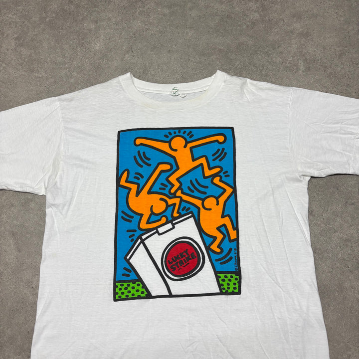 1987 Vintage Kieth Haring x Lucky Strike White Graphic T-Shirt (XL)