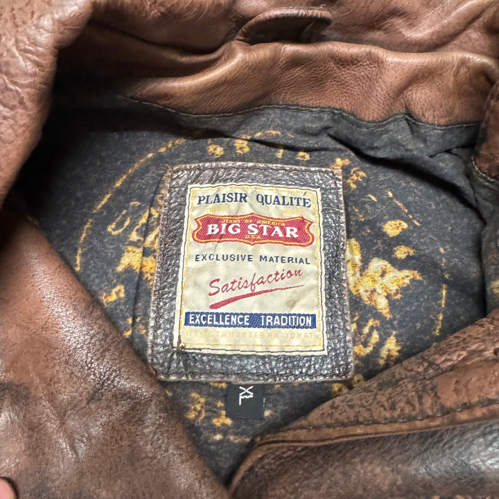 Vintage Faded Brown Leather Button Up Jacket (Women's XL)