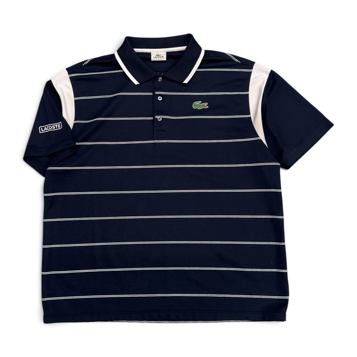 Lacoste Sport Navy & White Stripy Polo Shirt (XL)