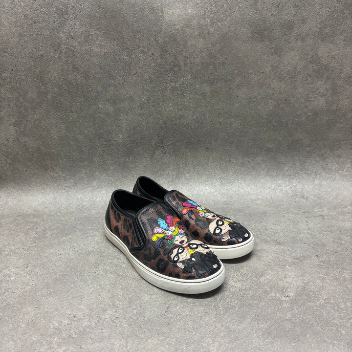 Dolce & Gabanna Leather Leopard Print Plimsole Trainers (UK3.5)