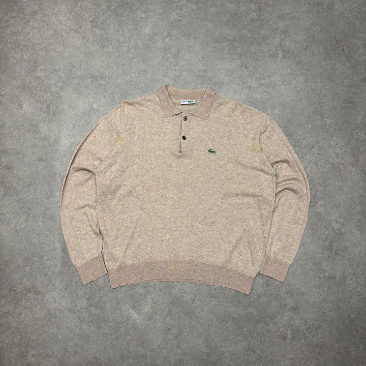 90's Vintage Lacoste Chemise Beige Collared Knitted Sweater (L)