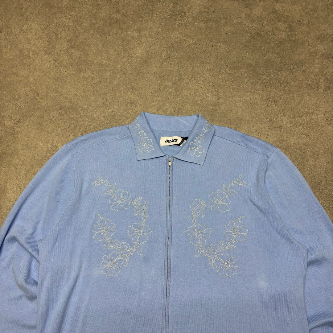 Palace Flexus Zip Longsleeve Blue Floral Pattern Knitted Sweater (XL)