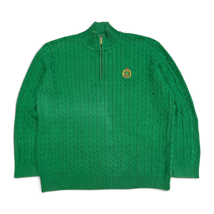 Vintage Polo Ralph Lauren Green Quarter zip Cable Knitted Jumper (XL)