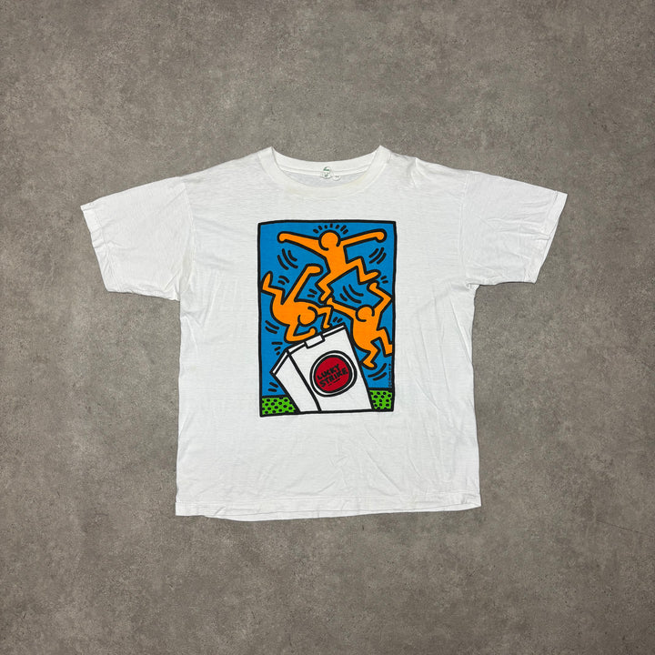 1987 Vintage Kieth Haring x Lucky Strike White Graphic T-Shirt (XL)