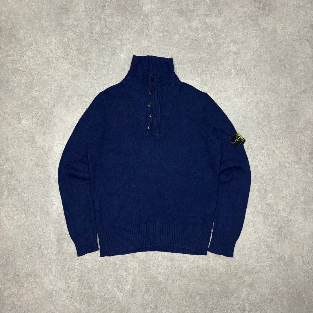 Stone Island Navy Wool Knitted Quarter Button Up (XL)