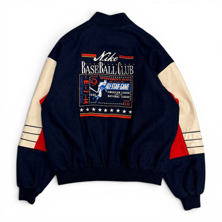 80's Vintage Nike Baseball Navy & Red Varsity Jacket (L)
