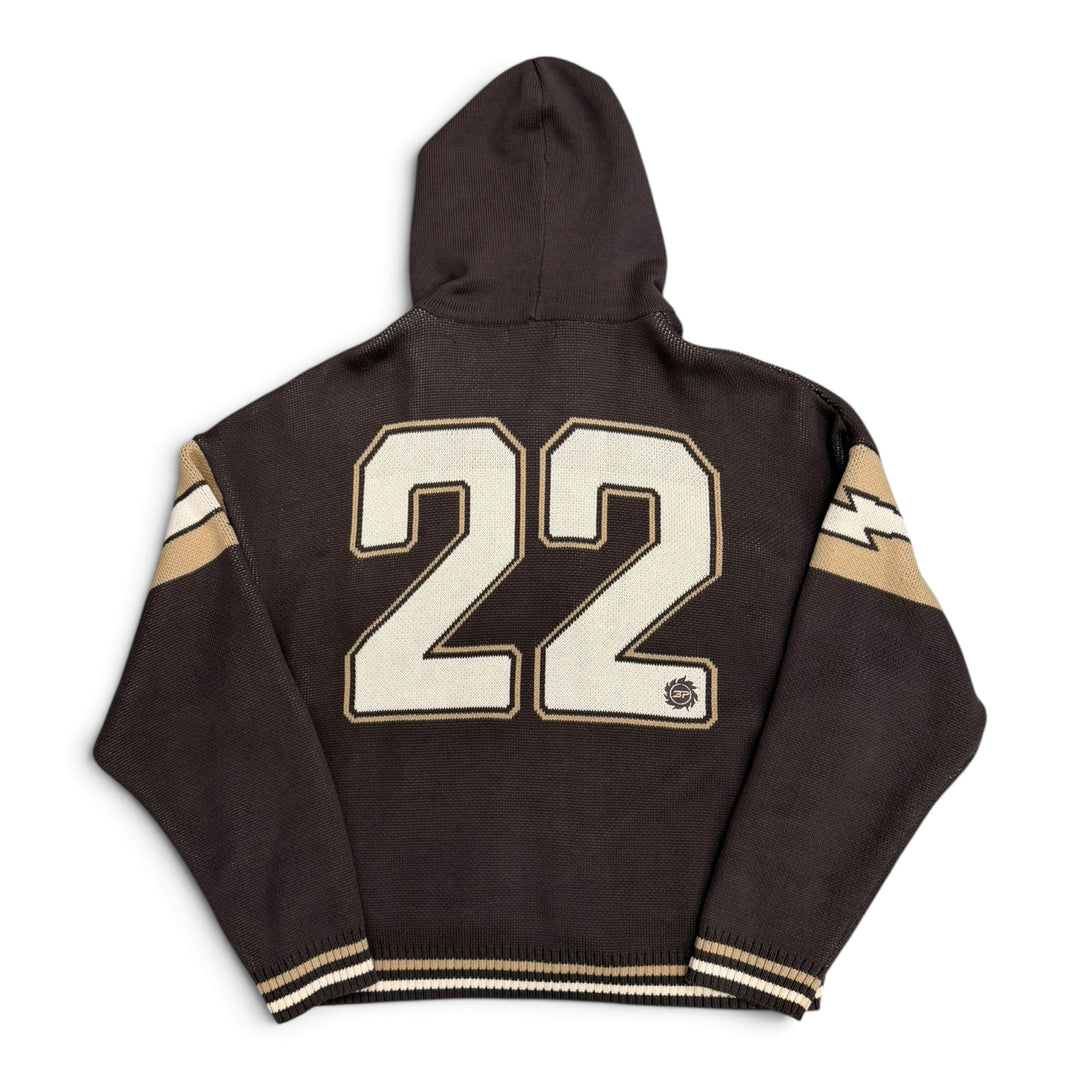 Broken Planet Brown Heavy Knitted Spell Out Zip Up Hoodie (L)