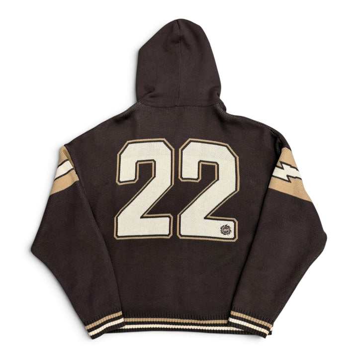 Broken Planet Brown Heavy Knitted Spell Out Zip Up Hoodie (L)
