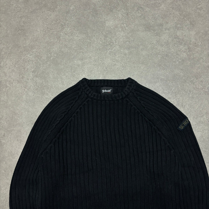 Vintage Schott Black Heavyweight Knitted Jumper (L)