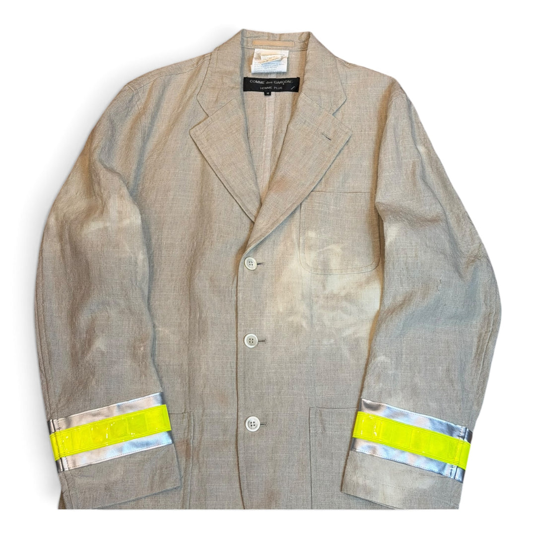 Rare 96 Runway Vintage Comme De Garcons Beige Linen High Vis Blazer Jacket (M)