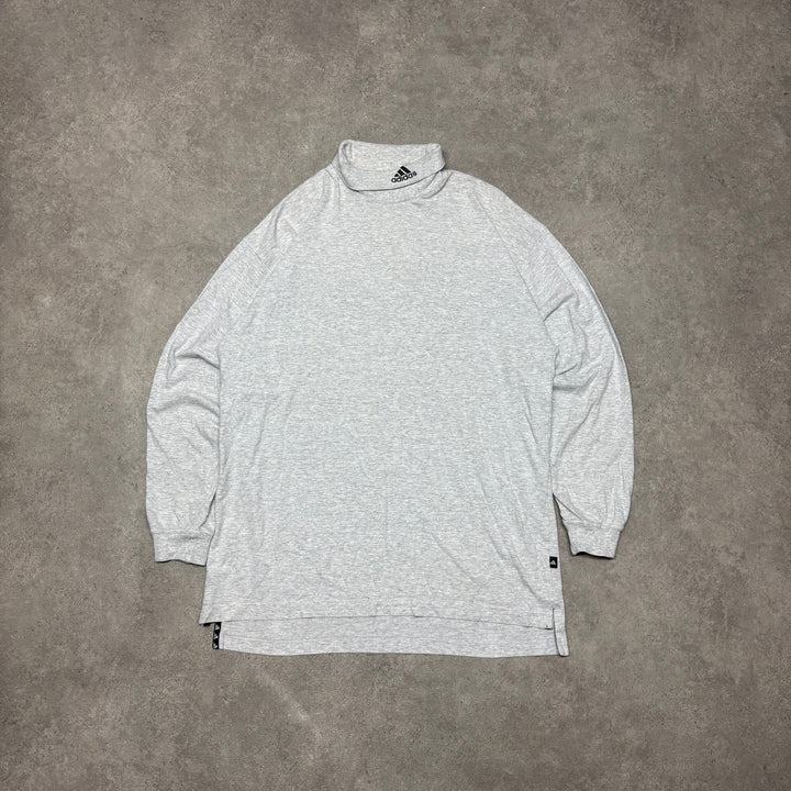 90's Vintage Adidas Grey Mock Neck Long Sleeve T-Shirt (L)