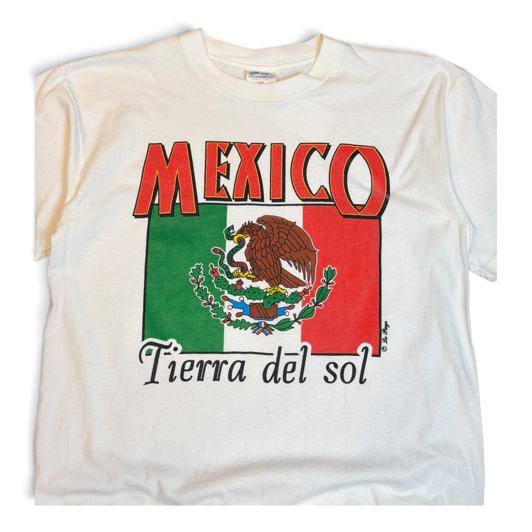 90's Vintage Mexico White Graphic T-Shirt (L)