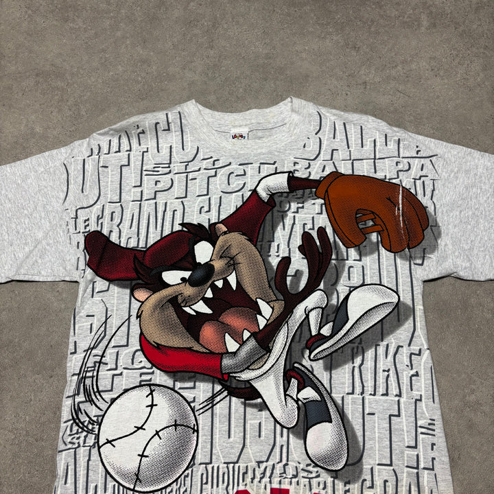 Vintage Looney Tunes Tazmanian Devil Grey Graphic T-Shirt (XL)