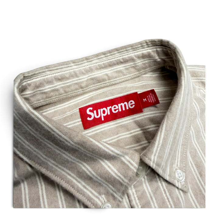 Supreme Loose Fit Flannel Oxford Brown & White Striped Shirt (M)
