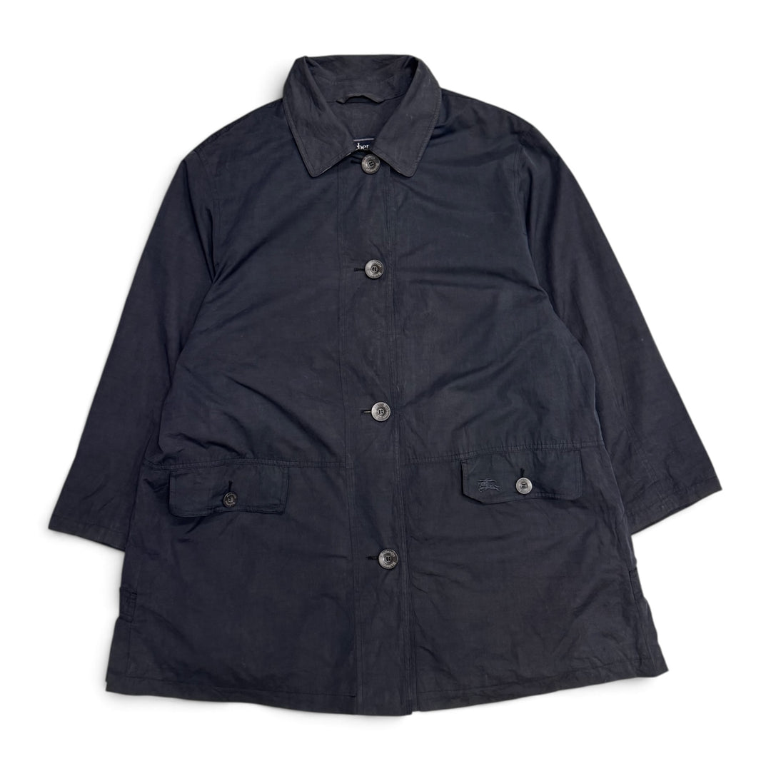 Vintage Burberry Navy Long Lightweight Over Coat (L)