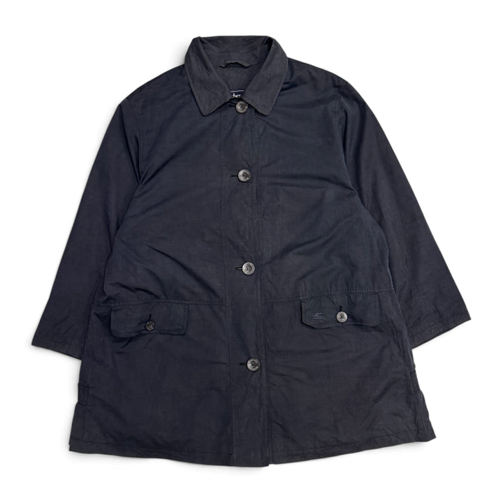 Vintage Burberry Navy Long Lightweight Over Coat (L)