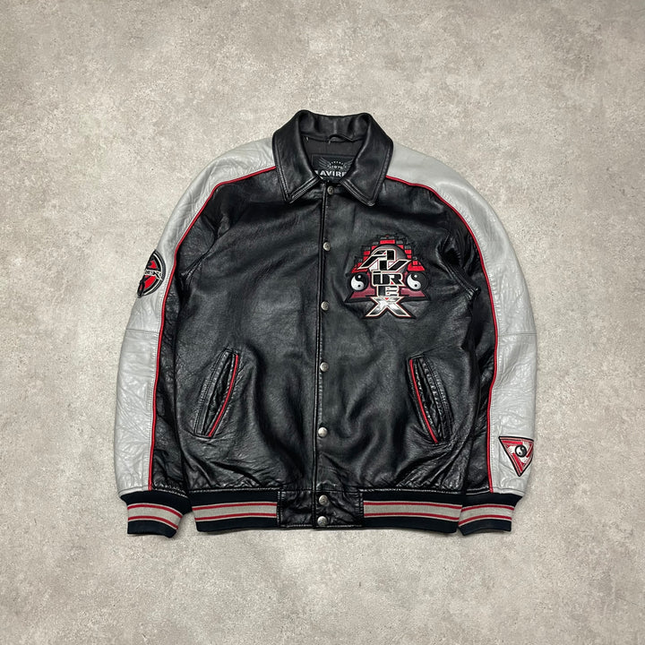 Vintage Avirex Varsity Black Leather Jacket (S)