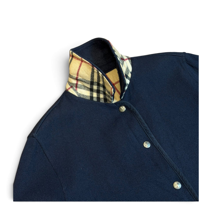Vintage Burberry Navy Button Up Collared Fleece Jacket (M)